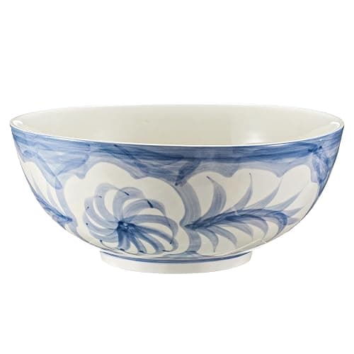 Maxdot Blue and White Bowl 10 x 5 Inch Large Hand Painted Stoneware Decorative Vase Bowl with Floral Chinoiserie Ceramic Design for Kitchen Centerpiece Creative Home Decor - Image 1