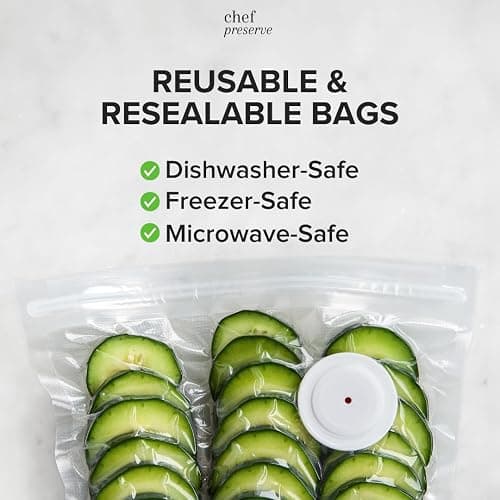 Chef Preserve Compact Vacuum Sealer for Food (Vacuum Sealer Machine + 3 Glass Vacuum Containers + 30 Reusable Vacuum Bags) Powerful Handheld Vacuum Seal Machine, Seal Meal Saver, Portable Food Sealer thumbnail 5