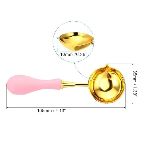 PATIKIL 4" Wax Seal Spoon, Wax Sealing Melting Spoon Brass Vintage Wooden Handle for Wax Seal Stamp Envelope Art Craft, Pink/Golden thumbnail 2