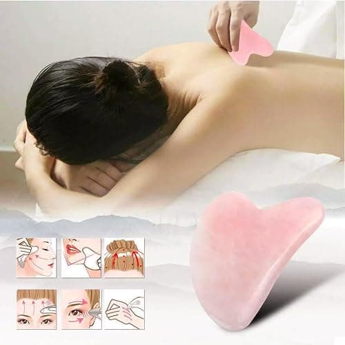 YAMHOHO Gua Sha Jade Stone Gua Sha Massage Tool, Guasha Tool for Face and Body Skin Massage. Tools for SPA Acupuncture, Pink Stone for Body Face Neck and Eye, Skin Care Gift for Woman (Pink) thumbnail 5