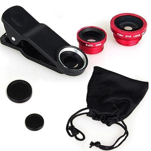 KINGMAS 3 in 1 Universal Fish Eye Lens + Wide-Angle Lens + Macro Clip Camera Lens Kit for iPad iPhone Samsung Android and Most Smartphones red thumbnail 7
