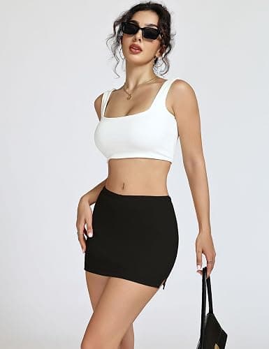 AKEWEI Women's Low Waist Mini Skort Skirt with Built-in Shorts Side Slit | Cotton Stretchy Bodycon Skorts, Micro Mini Black Skirts with Shorts Underneath, Sexy Y2k Streetwear, Casual Going Out Outfits thumbnail 6