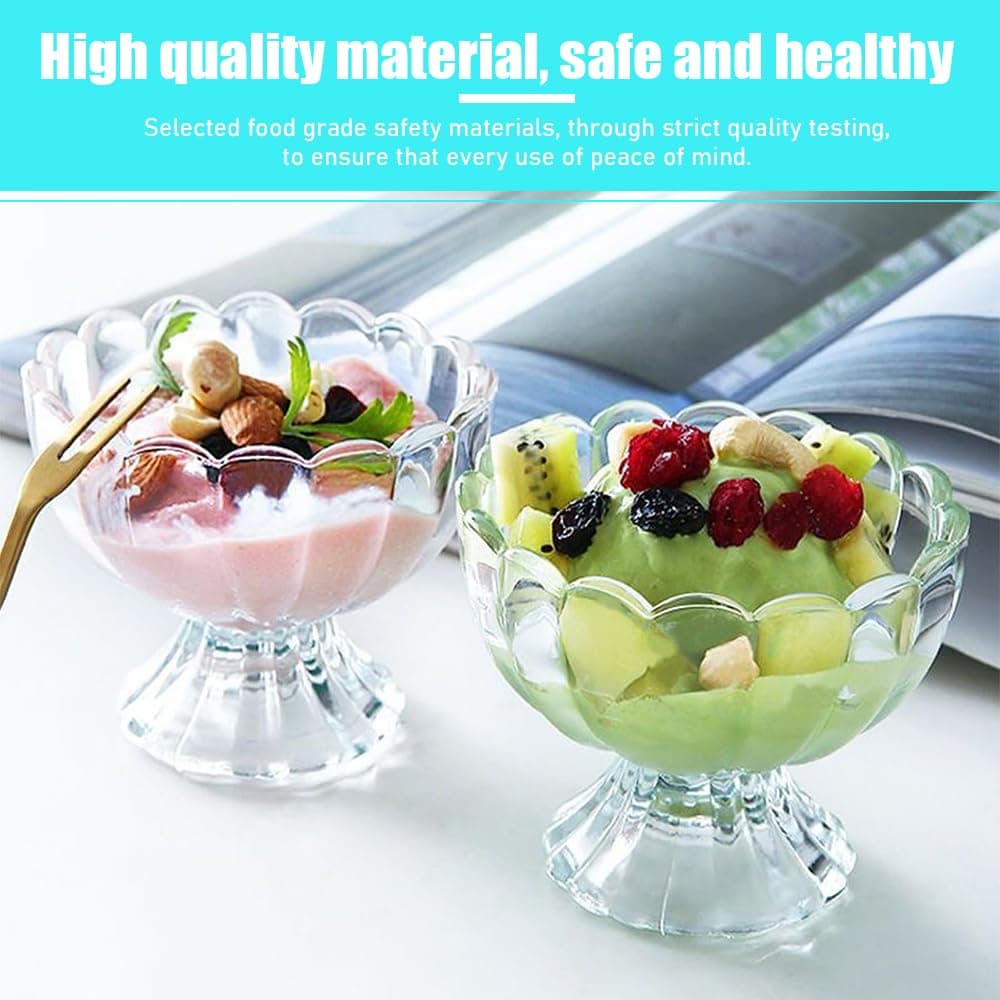 6 Pcs Lotus Glass Cups, Footed Elegant Glass, Portable Glass Pudding Cup, Small Bowl for Dessert, Sundae, Ice Cream, Salad, Cocktail, Condiment, Trifle (Clear, 9 * 9 * 7.5 CM) ﻿ thumbnail 6