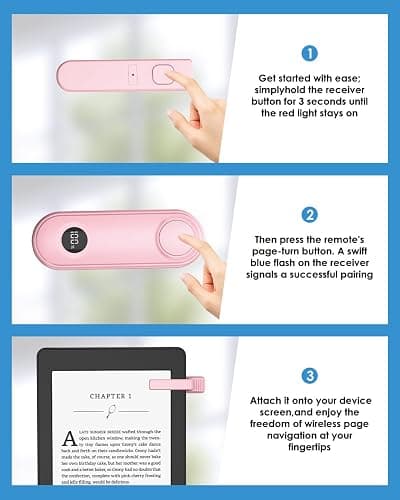 Inncarvs Remote Page Turner for Kindle Reading Accessories, Clicke for iPad iPhone Android Tablets E-Book Reading Noels, Camera Remote Shutter Selfie Controller, Pink thumbnail 5