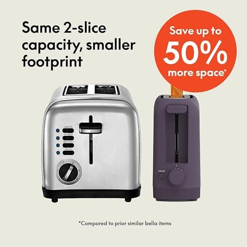 bella 2 Slice Slim Toaster, Fits-anywhere™ Kitchenware, 6 Setting Shade Control with Reheat & Cancel Buttons, Fits sourdough, 10” Long Slot, Anti Jam & Auto Shutoff, 900 Watt, Plum thumbnail 3