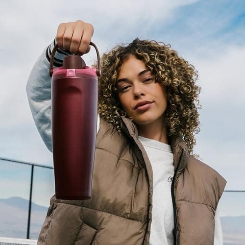 Owala FreeSip Sway Insulated Stainless Steel Water Bottle with Two-Way Spout, Built-In Straw and Bucket Handle, Made for Travel, School, and Sports, 30oz, BPA Free, Leak Proof, Black Cherry thumbnail 2