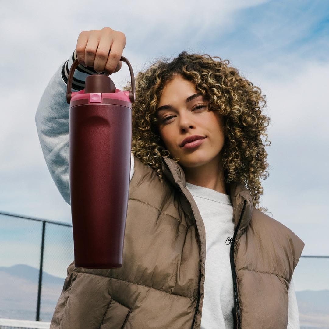 Owala FreeSip Sway Insulated Stainless Steel Water Bottle with Two-Way Spout, Built-in Straw and Bucket Handle, Made for Travel, School, and Sports, 40oz, BPA Free, Leak Proof, Black Cherry thumbnail 8