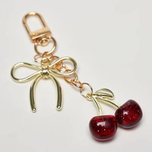 YDF Cherry Keychain Cute Bag Charm Women Leather Keyring Car Keys Gift Mother's Day Birthday Valentine's Purse Accessory - Red thumbnail 6