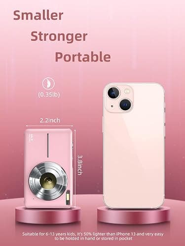 Digital Camera, FHD 1080P Camera, Digital Point and Shoot Camera with 16X Zoom Anti Shake, Compact Small Camera for Boys Girls Kids - Pink thumbnail 5