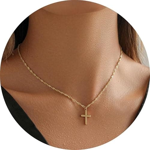 Cross Necklace for Women Girls Trendy，Dainty 14K Gold Silver Plated Minimalist Cross Choker Pendant necklaces Non Tarnish, Cute Simple Faith Jewelry Gifts for Easter, Baptism, Christian, or First Communion thumbnail 2