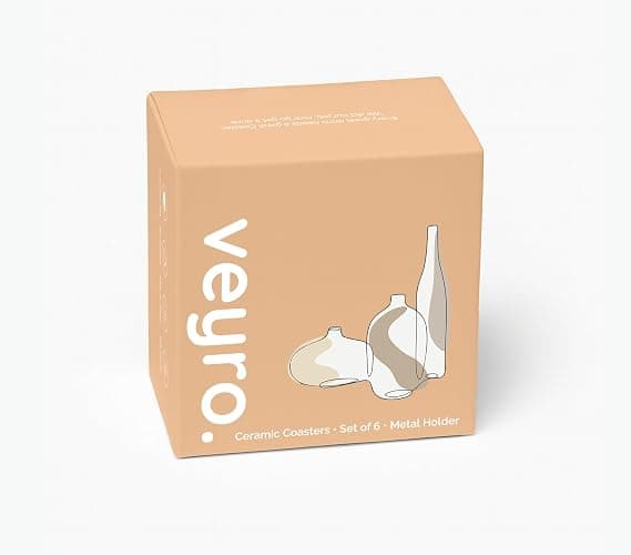 VEYRO Ceramic Coasters Set of 6 – Absorbent Stone Drink Coasters with Holder, Non-Slip Cork Backing, Modern Marble Look Coasters for Coffee Table, Desk & Home Decor thumbnail 7