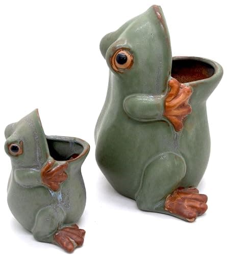MONMOB 7" Ceramic Frog Shaped Plant Pot for Bonsai Flower Succulent Planter Candy Dish Pencil Holder Decor Multipurpose Green Frog Gift thumbnail 6
