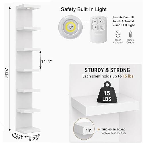 LitaEther Versatile 7 Tier Wall Shelf Unit,White Lack Wall Shelf,Display Floating Shelf with LED Remote Control Light thumbnail 3