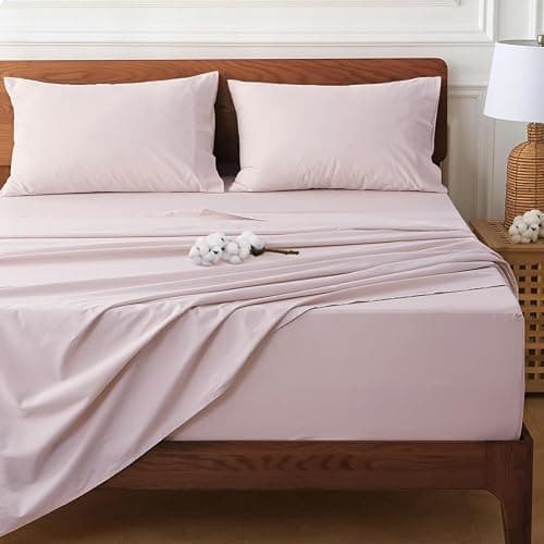 HYPREST Extra Deep Pocket Queen Sheet Sets Fits 18"-24" in Deep Mattress -100% Cotton Queen Sheet Set,Pink Hotel Luxury Soft Wrinkle Free Cooling Sheet Sets for Queen Bed Deep Pocket - Image 1