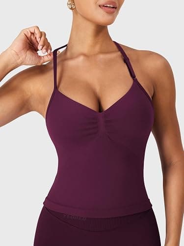 YEOREO SoftHue Impact Longline Strappy Top Women's Halter Workout Tank Tops Backless Gym Longline with Adjustable Strap thumbnail 3