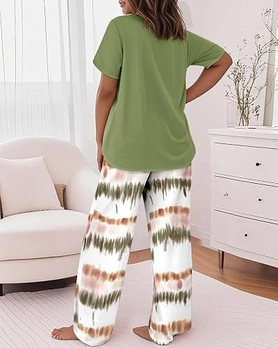 CHICME Womens Pajamas Sets 2 Piece Short Sleeve Lounge Set Printed Loose Pants Pj Sets Loungewear Set thumbnail 2
