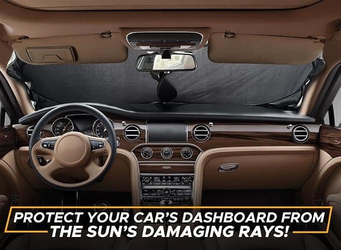 EcoNour Patented Design Car Windshield Sun Shade | Blocks 99% Heat & Keeps Interior Cool | Fits Cars, SUVs, Trucks | Automotive Sun Screen, Visor & Car Accessories for Summer | Medium (64x32 Inches) - Medium thumbnail 7