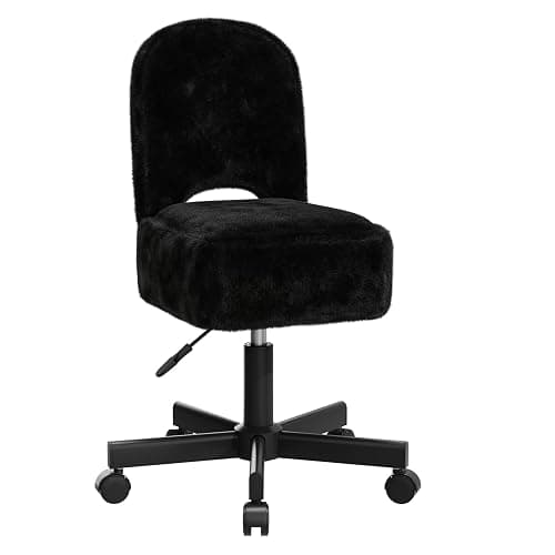 Kawest Black Rolling Vanity Chair with Storage and Adjustable Height | 360° rolling casters, adjustable height, soft faux fur, padded backrest and hidden storage for flexible beauty routines - Image 1