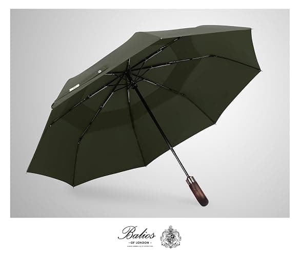 Balios Travel Folding Umbrella with Real Wood Handle Auto Open Close Vented Windproof Canopy - Designed in UK thumbnail 7