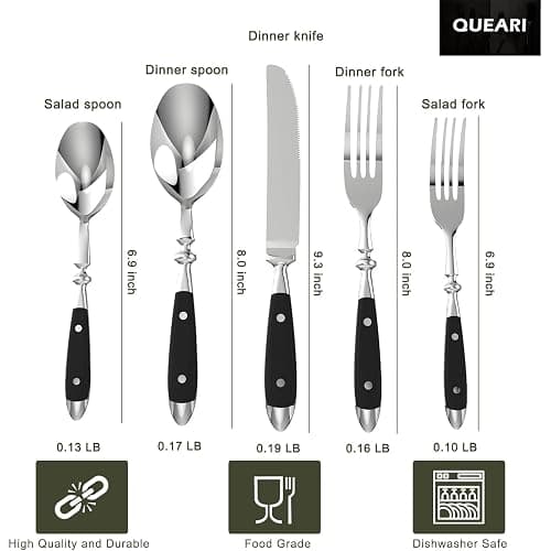 QUEARI Retro 20-Piece Silverware Set, Stainless Steel Cutlery Set, Vintage Flatware Set with Black Bakelite Handle, Dishwasher Safe| Service for 4 thumbnail 3