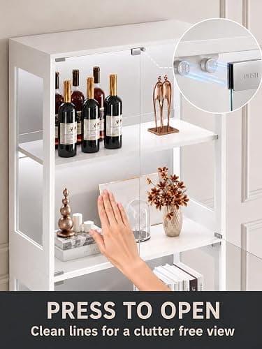 Display Cabinet with Glass Doors, 4-Tier, RGB Lights, Adjustable Shelves | Tempered glass doors; 2 adjustable shelves; app/remote RGB lighting; for collectibles, figures, trophies & books; white. thumbnail 3