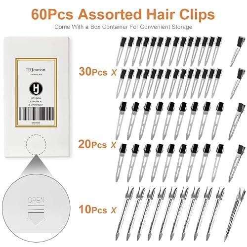 HiJeaton 60Pcs Metal Duck Billed Hair Clips for Women Styling Sectioning, Silver Hair Pins for Long Hair, Alligator Curl Loc Clips for Thick Hair Roller, Salon, Bows DIY thumbnail 6