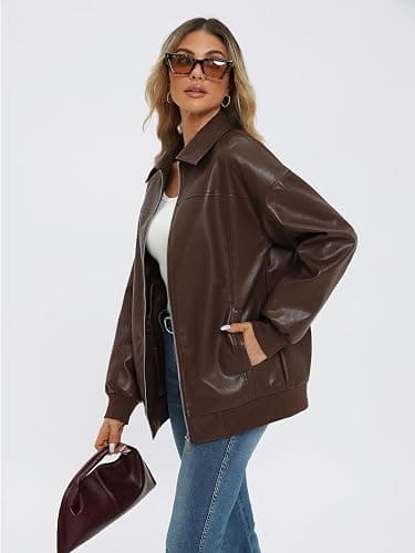 AUTOMET Womens Oversized Leather Jackets Zip Up Coats Faux Motorcycle Bomber Outfits Fall Trendy Fashion Winter Clothes 2025 thumbnail 3