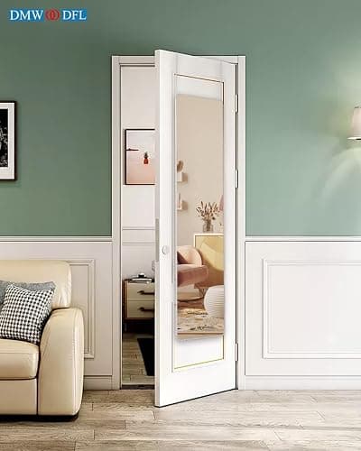 DMWOODFL 48"x14" Rounded Rectangle Over The Door Mirror - Full Length Tempered Glass & Aluminum Frame, No Drill Installation for Bedroom, Bathroom, Closet, Entryway (Silver White) thumbnail 8
