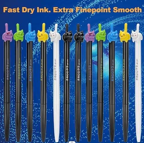 RECHENG retractable cat gel pens,Fine Point 0.5mm black ink,Cute kitty fun ball point pens for girls kids School Office Supplies,12pcs fun pens. thumbnail 5