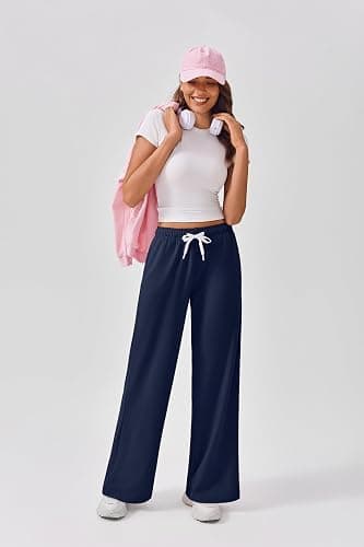 PINSPARK Wide Leg Sweat Pants for Womens High Waisted Baggy Sweatpants Casual Drawstring Workout Pants with Pockets thumbnail 5