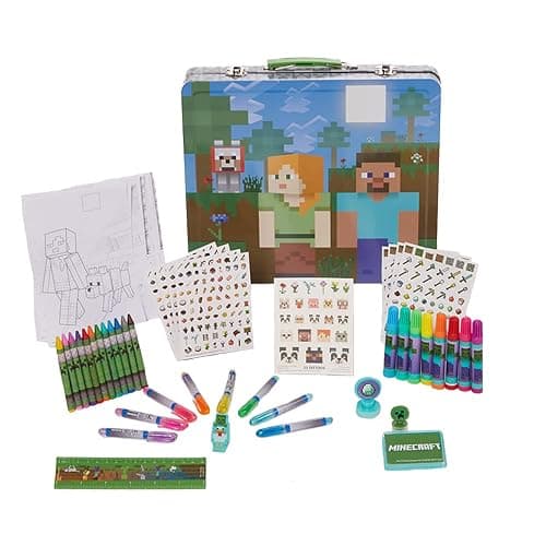 Innovative Designs Minecraft Kids Deluxe Activity Set with Carrying Tin, Coloring Sheets, Tattoos, Stickers, & Art Supplies - Image 1