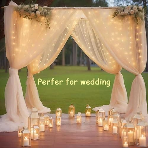 Honche 300Led Fairy Curtain String Lights 10x10ft with Remote Window Lights for Bedroom Wedding Party Festive Season Propose Christmas Decoration(Warm White) thumbnail 3