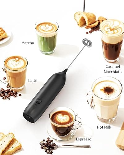 CIRCLE JOY Rechargeable Milk Frother Handheld, Coffee Frother Wand Drink Mixer with Stainless Steel Whisk for Coffee, Cappuccino, Lattes, Frappe, Matcha and Hot Chocolate, Black thumbnail 6