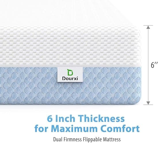 Dourxi Crib Mattress, Dual Sided Comfort Memory Foam Toddler Bed Mattress, Triple-Layer Breathable Premium Baby Mattresses for Infant and Toddler w/Removable Outer Cover - White&Blue thumbnail 6