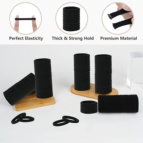 FVOLREM Hair Ties, 150 PCS No Damage, Hair Elastics Hair Accessories for Women Girls, Thick Seamless Hair Ties - Black thumbnail 4