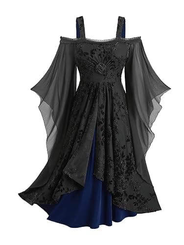 ROSE GAL Plus Size Medieval Vintage Costume Cold Shoulder Flare Sleeve Goth Dresses - Image 1