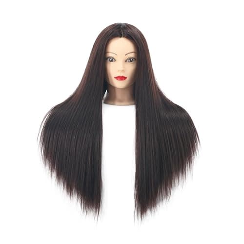 Mannequin Head Human Hair, 80% Real Hair 26-28" Cosmetology Mannequin Head Hair Styling Hairdressing Practice Training Doll Heads with Clamp Holder and Tools (#4 Dark Brown) thumbnail 2