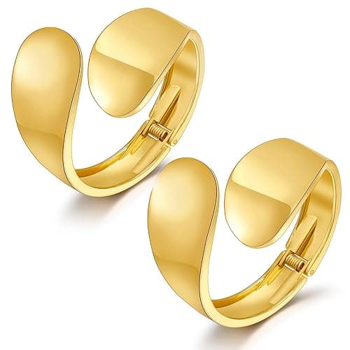 BROCC 2Pcs Gold Chunky Cuff Bracelets for Women Adjustable Bangle Gold Plated Twisted Hinged Bangle Bracelet Fashion Jewelry Trendy Cuff Bracelet for Daily Wear - Image 1