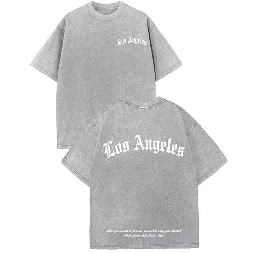 Bobeutou Oversized Graphic Tshirts for Men Los Angeles Vintage Tees Streetwear Acid Wash Baggy Cool Shirts Casual Tops - Image 1