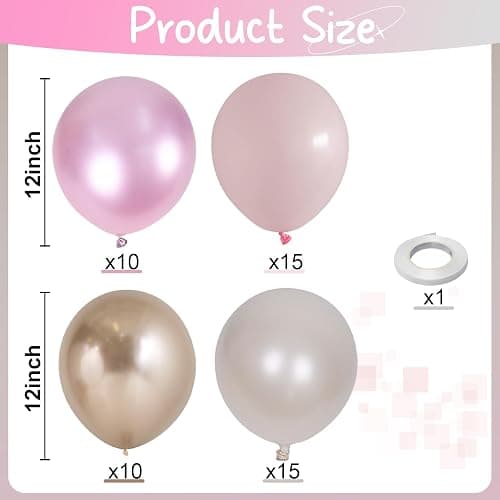 White Pink Gold Balloons Set, 12 Inch Double Stuffed Pearl White Sand Blush Pale Light Pink Apricot Champagne Gold Helium Balloon for Fairy Birthday Wedding Easter Baby Bridal Shower Party Decorations thumbnail 2
