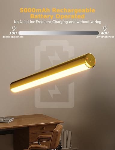 13" Aluminum Wireless Picture Lights for Wall, 5000mAh Rechargeable Battery Operated Wall Art Lighting, Dimmable 3-Color Gallery Painting Light for Pictures On Wall, with Remote/Timer [Gold, 2Pack] thumbnail 7