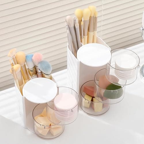 FABROK 3-Layer Clear Hair Accessories Organizer with Hair Brushes Holder, Rotatable Small Jewelry Box for Clip Earring Necklaces, Desktop Organizer Case for Cotton Swab, Accessories thumbnail 6