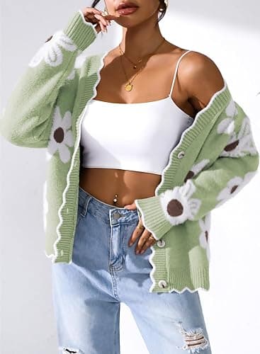 Pink Queen Fuzzy Sweater Cardigan for Women 2025 Fashion Long Sleeve Flower Outerwear Button Down Open Front Cardigan Coat thumbnail 2