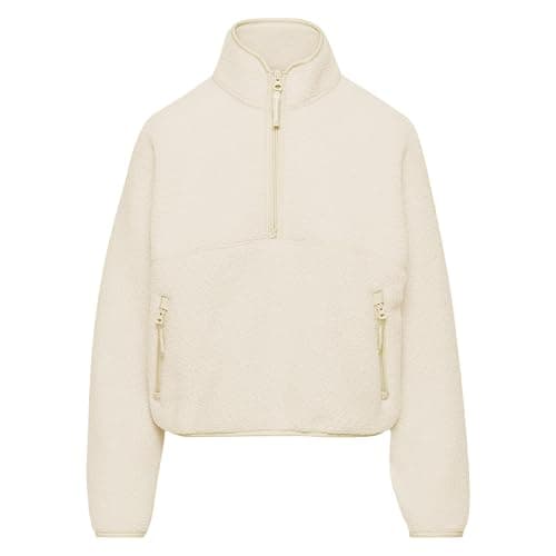 Keeliya Womens Fleece Sweatshirts Cropped Half Zip Fuzzy Warm Sherpa Pullover Varsity Jackets with Zipper Pockets thumbnail 7
