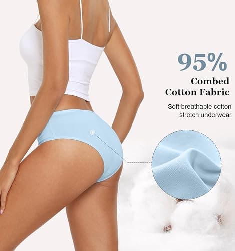 coskefy Women's Underwear Cotton Hipster Panties Low Rise Briefs Soft Strench Breathable Ladies Bikini Underwear 6 Pack thumbnail 4