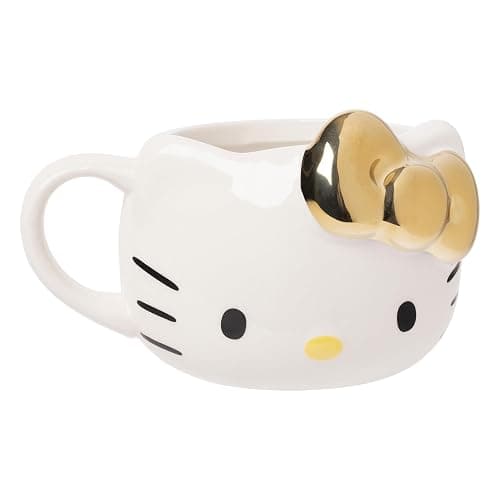 Silver Buffalo Sanrio Hello Kitty Gold Chrome Reflective Bow Ceramic 3D Sculpted Mug, 20 Ounces - Image 1
