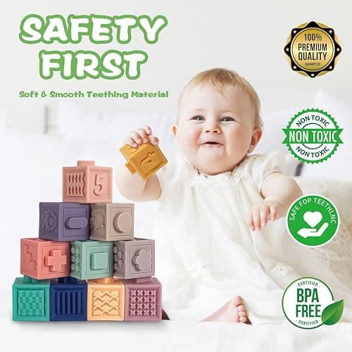 SpringFlower 3 in 1 Montessori Toys for Babies 0-3-6-12 Months, Soft Baby Teething, Stacking Building Blocks for Infants, Sensory Developmental Education Toys for Toddler Baby 12-18 Months,23 PCS thumbnail 4