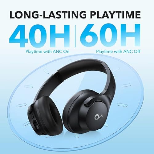 Soundcore by Anker Q20i Hybrid Active Noise Cancelling Headphones, Wireless Over-Ear Bluetooth, 40H Long ANC Playtime, Hi-Res Audio, Big Bass, Customize via an App, Transparency Mode thumbnail 5