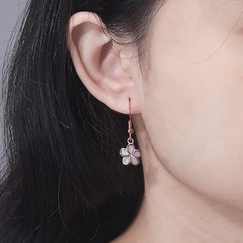 CiNily Gold Plated Flower Shaped Opal Hypoallergenic Stud Earrings Flower Dangle Drop Earrings Jewelry Gift for Women Girls Gemstone Earrings - a.dangle flower-pink thumbnail 4