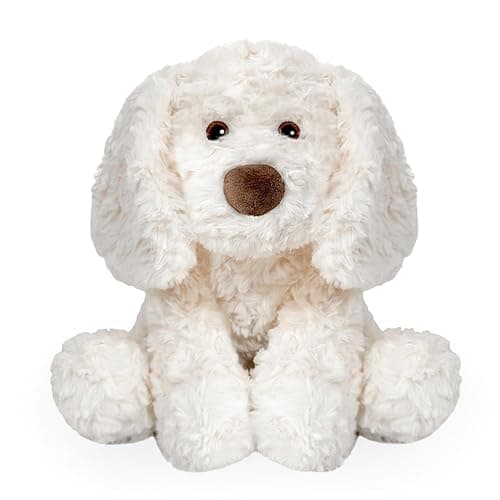 JUSTQUNSEEN White Stuffed Dog Plush Toy Sitting Puppy Animal Floppy Eared Cute Soft Cuddly Plushie for Newborn Baby Toddler Girls Boys Nursery Decor Birthday Shower Gift 12 Inch - Image 1
